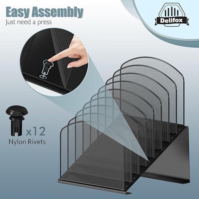 Inclined Desk File Organizer, 8-Section Upright Desk Organizer File Sorter - Image 3