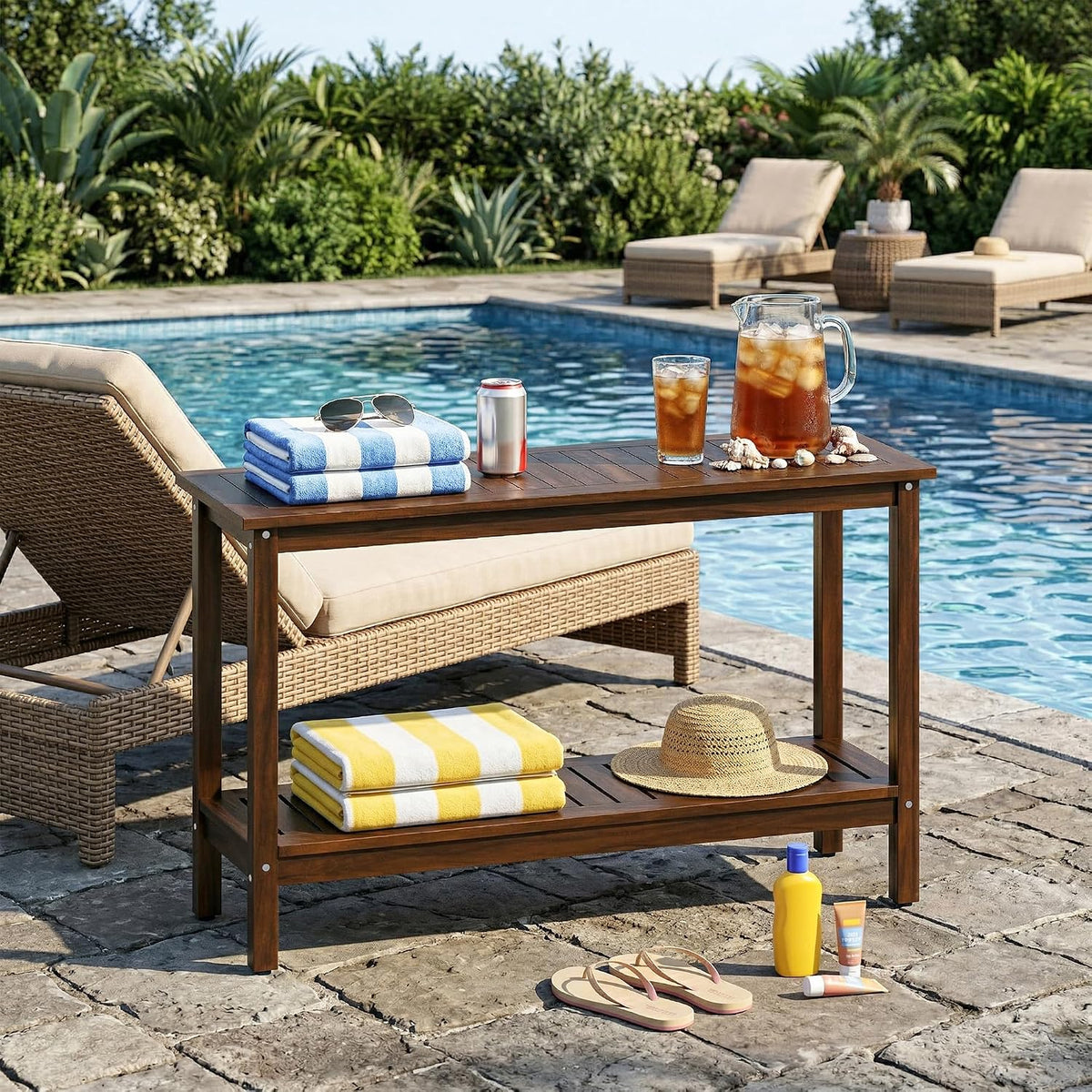 SUPER DEAL All-Weather Patio Bar Table Entry Console Table, 2-Shelf 48 inch S...
