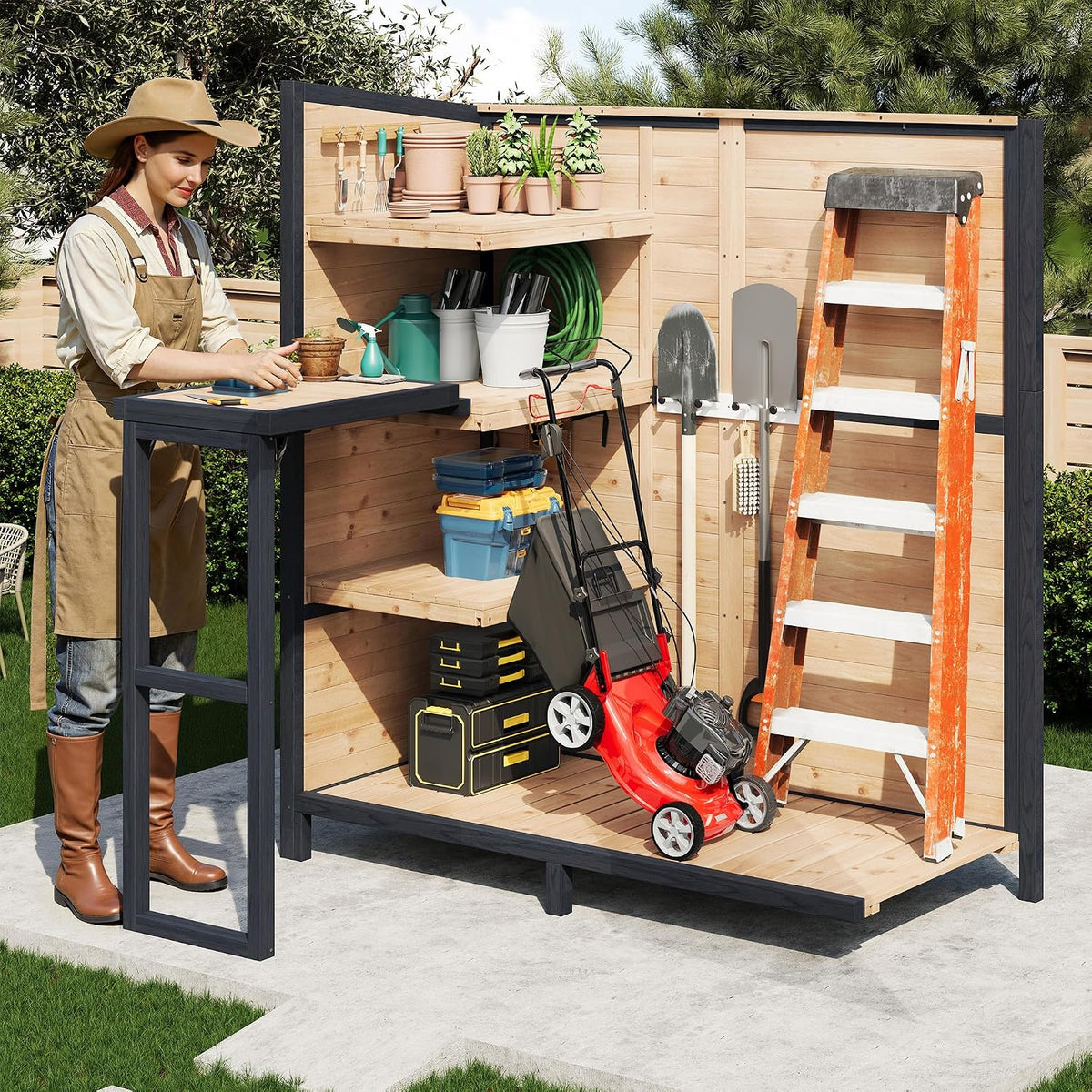 jocisland solid wood outdoor stotage cabinet shed, 5.15x2.75, front angle view