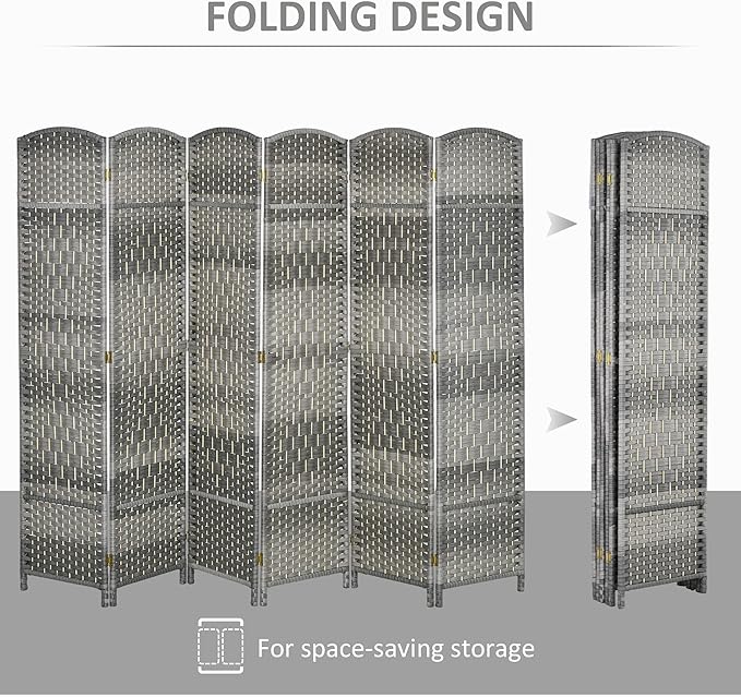 HOMCOM 6 Panel Room Divider, Hand-Woven Freestanding Wall Partition - Image 3