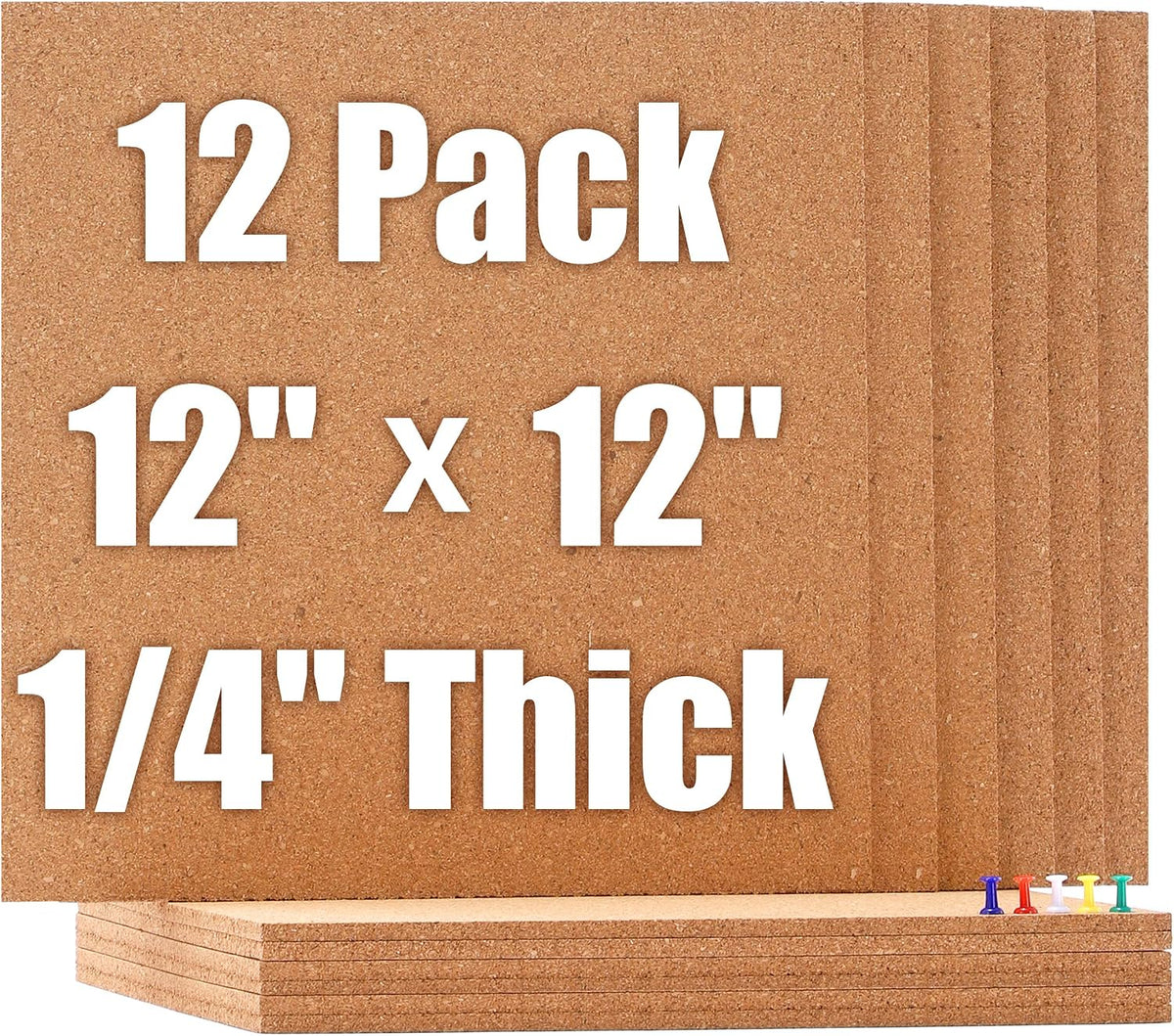 SUNGIFT Cork Board 12"x12" -12 Pack Square Decorative Cork Tiles 1/...