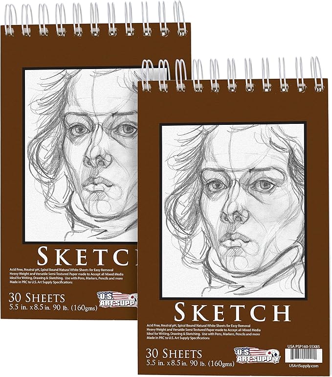 U.S. Art Supply 5.5”x8.5 Premium Heavy-Weight Paper Spiral Bound Sketch Book: by USArtSupply