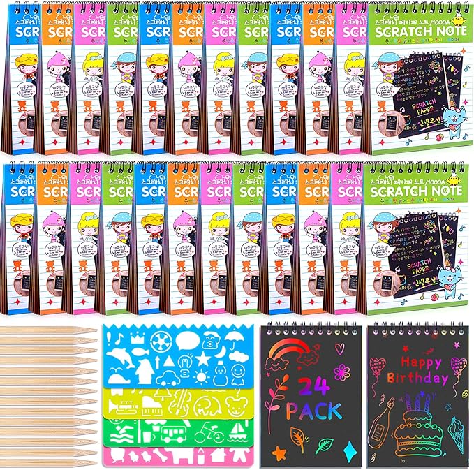 POKONBOY 24 Pack Rainbow Scratch Paper Arts Notebooks, Scratch Note Pads by POKONBOY