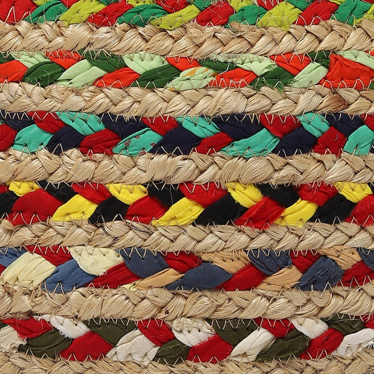 · REDEARTH · Jute Braided Pouf - Circular Boho Foot Stool - Multi, Set of 2
