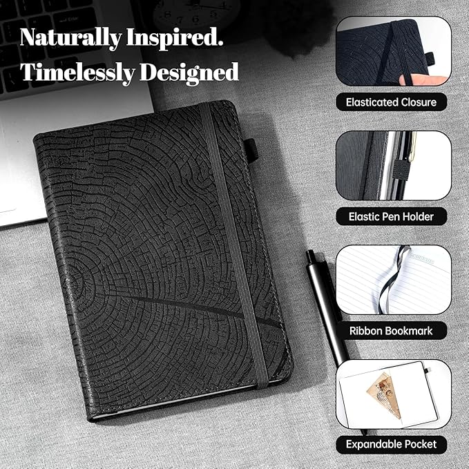 CAGIE Lined Journal for Men Women, Tree Growth Ring Leather Bound Journal - Image 2