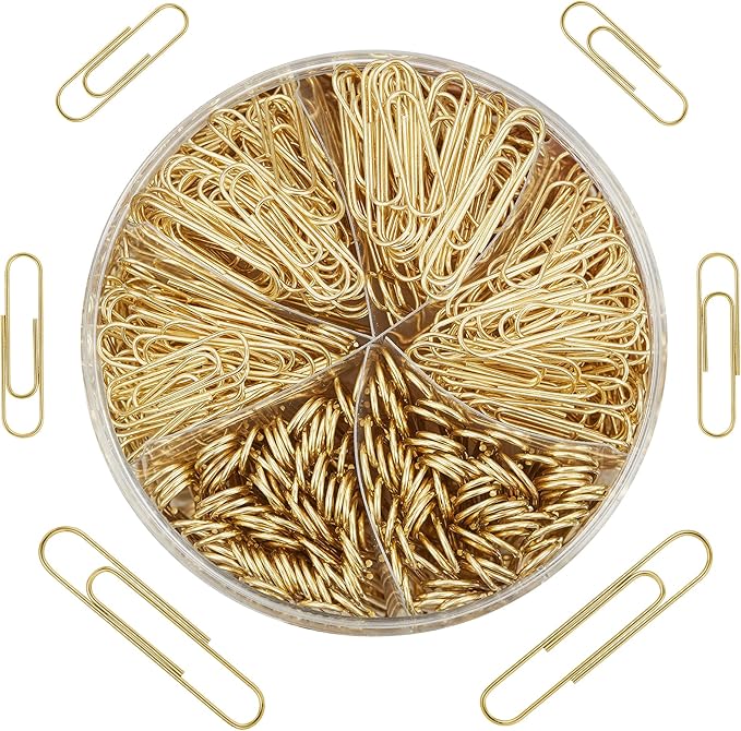 NEEWAY 500pcs Gold Paper Clips Assorted Sizes Small, Medium and Large Paperclips - Image 3