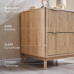 T4TREAM 31.8-Inch Fluted 2 Drawer Lateral File Cabinet, Natural Oak | Filing Cabinet with Files Hanging Rod for Letter, Legal, A4, Large Tabletop for Printer, Wood Printer Cabinets, Home Office