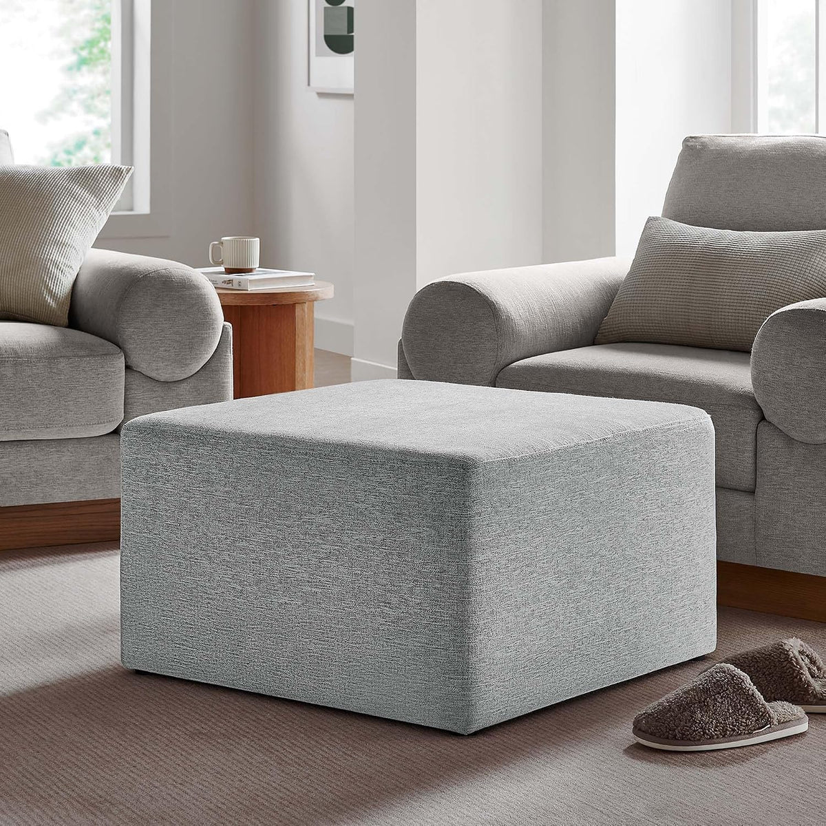 Modway Callum 28 Inch Square Ottoman in Heathered Weave Light Gray - Heathere...