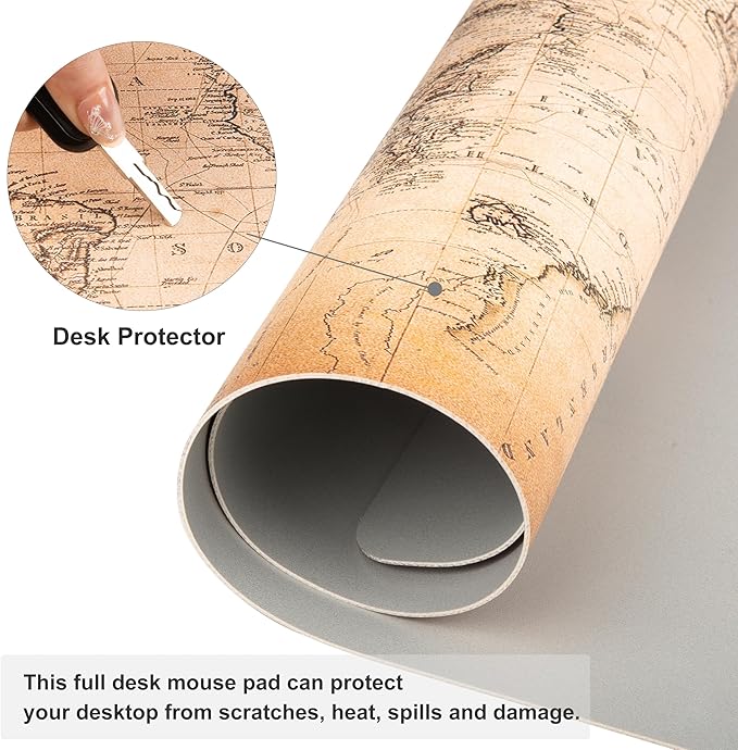 QIYI Large Desk Pad, Vintage Mouse Pad Desktop Decor, Waterproof PU Leather - Image 4