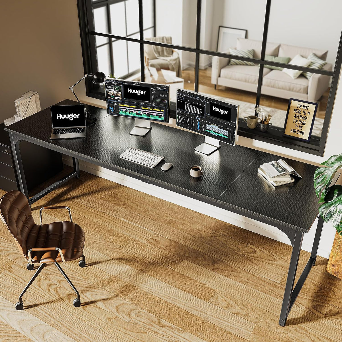 Huuger Computer Desk, 86.6 Inch Home Office Desk