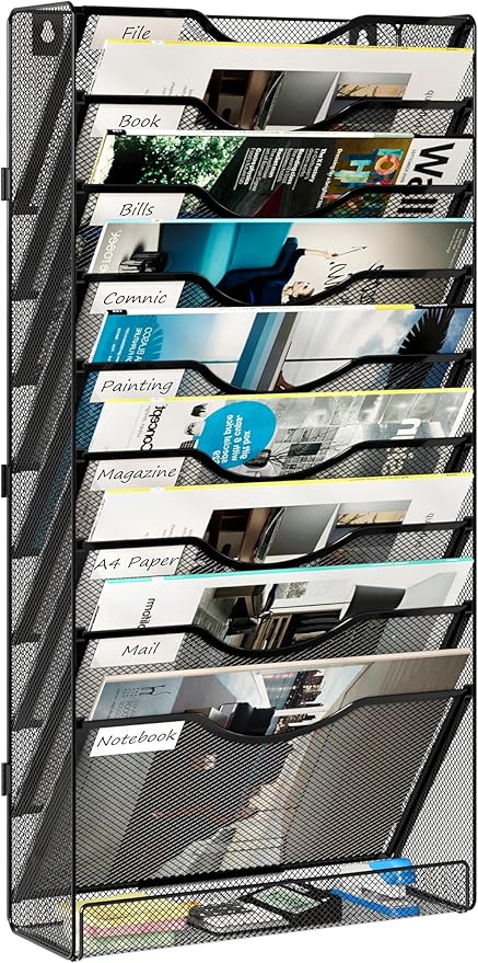 Solinxe 10 Tier Wall File Organizer, Vertical Mesh Paper Mail Organizer Wall by Solinxe