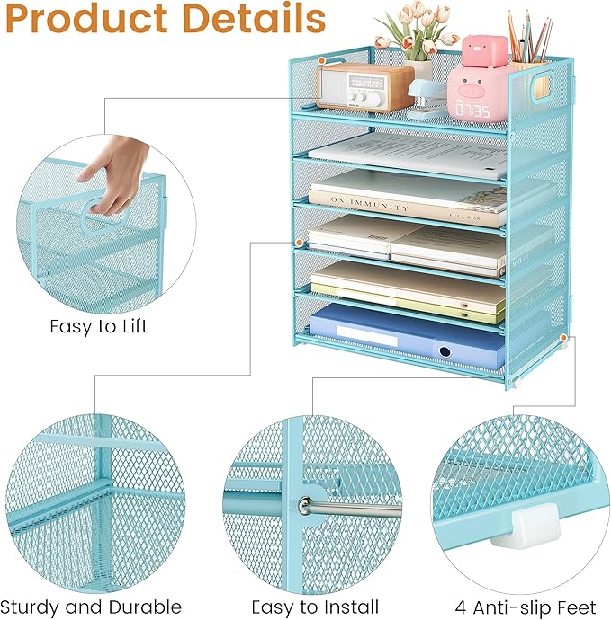 Subekyu 6-Tier Desk Paper Organizer, Desktop File Letter Tray - Image 5