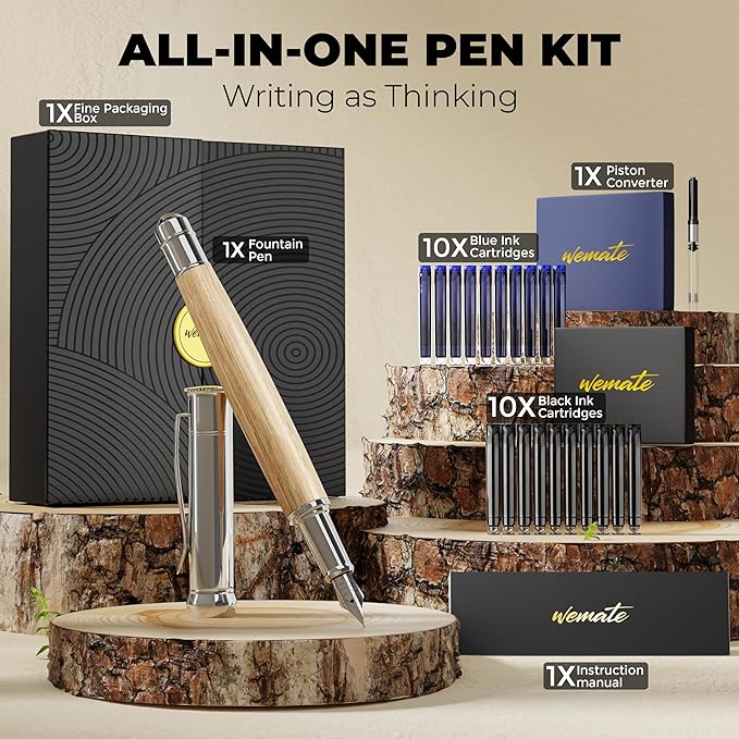WEMATE Fountain Pen Set, Fine Nib, 1 Ink Converter, Smooth Writing, No Skips - Image 4
