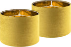 GO&SO Set of 2 Large Drum Yellow Velvet Lamp Shade -16" Top x 16" Bottom x 12"