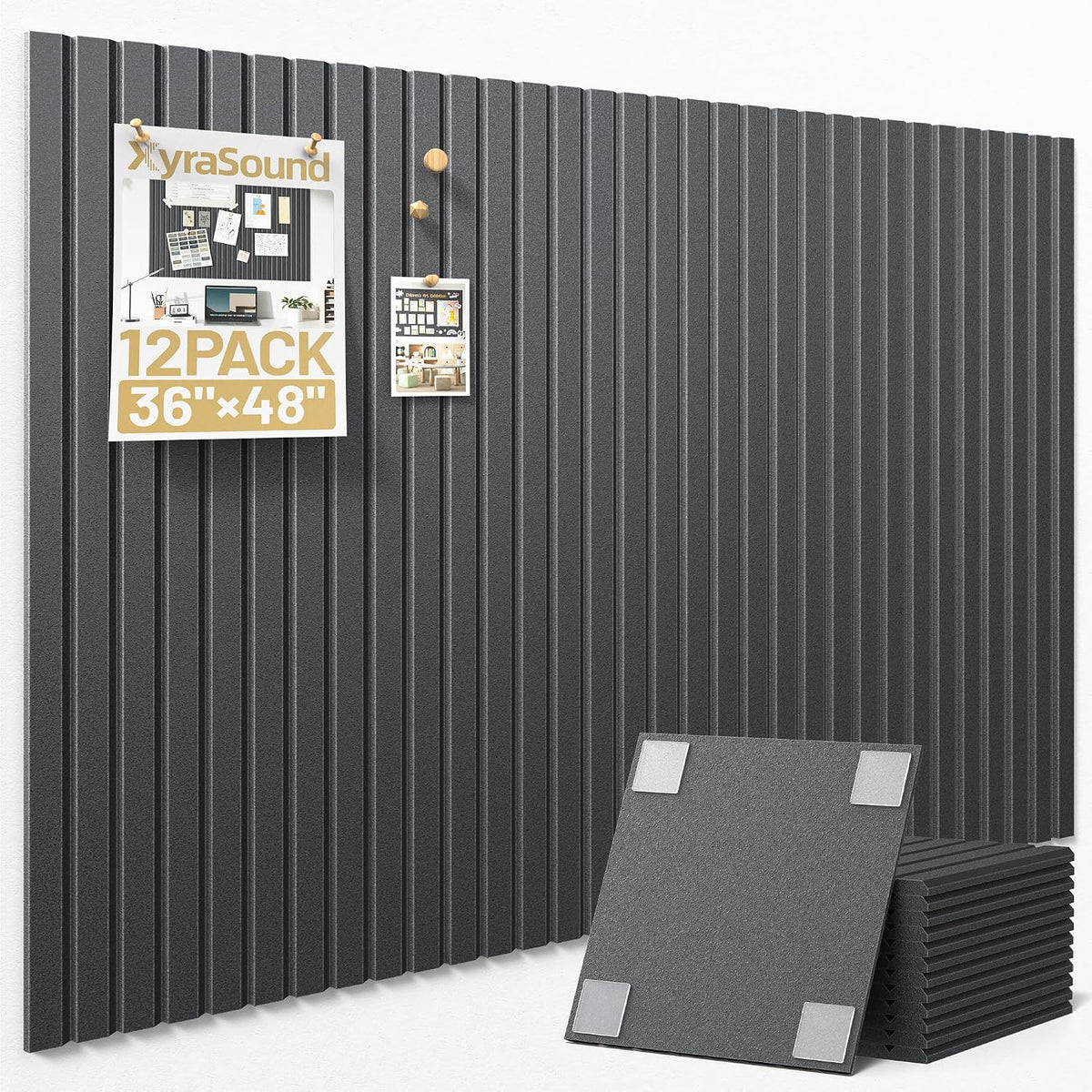 Large Cork Board for Walls 12 Pack Bulletin Board with 60 Adhesive Tabs