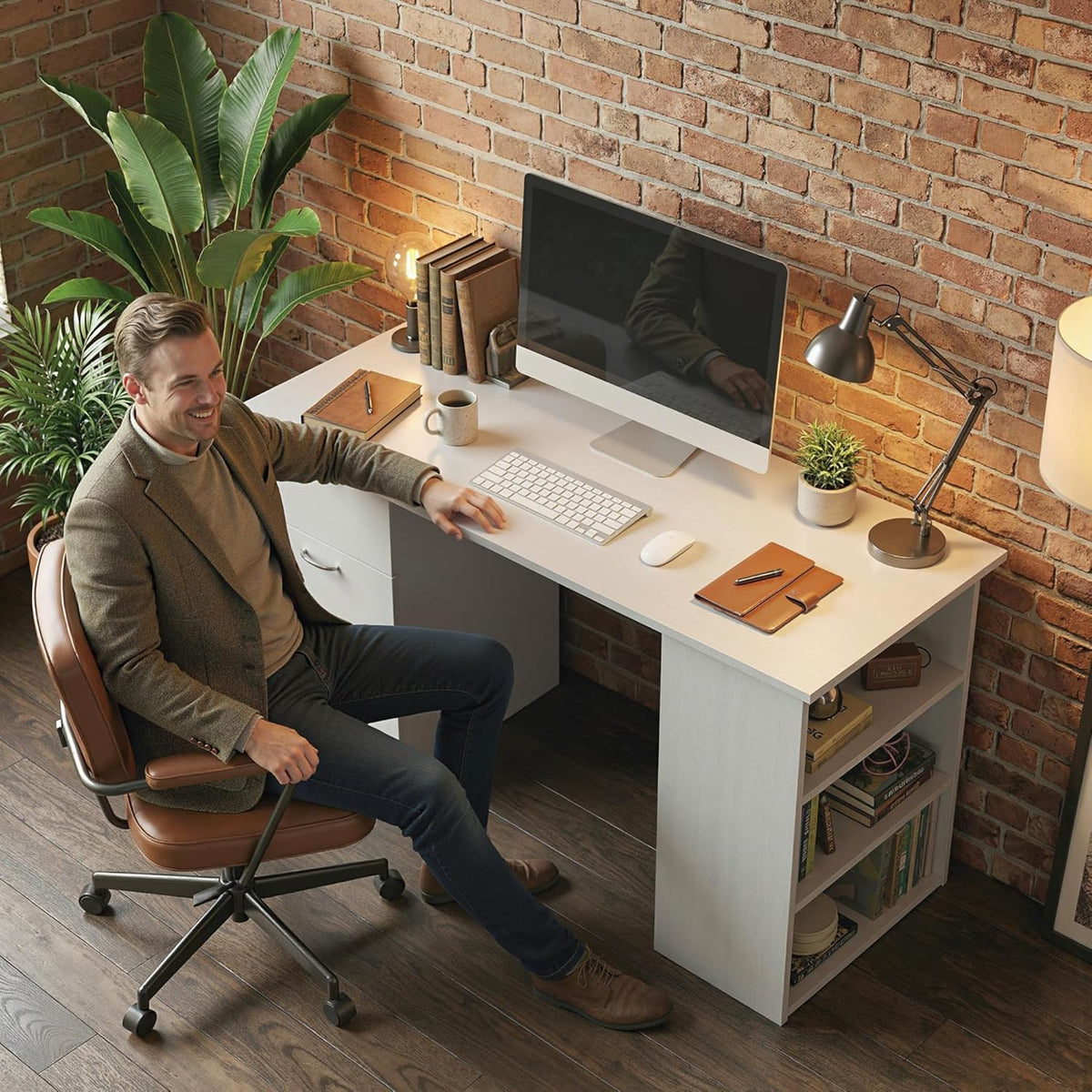 HOMCOM 47" Computer Desk with Drawers for Home Office, White