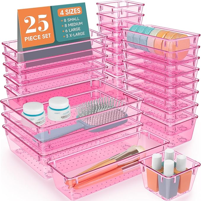 WOWBOX 25 PCS Plastic Drawer Organizer Set, 4 Sizes Desk Drawer Divider by WOWBOX