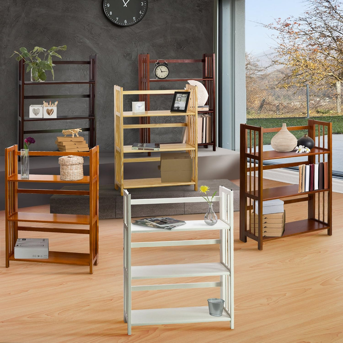 Casual Home 3-Shelf Folding Stackable Bookcase (27.5" Wide)-White