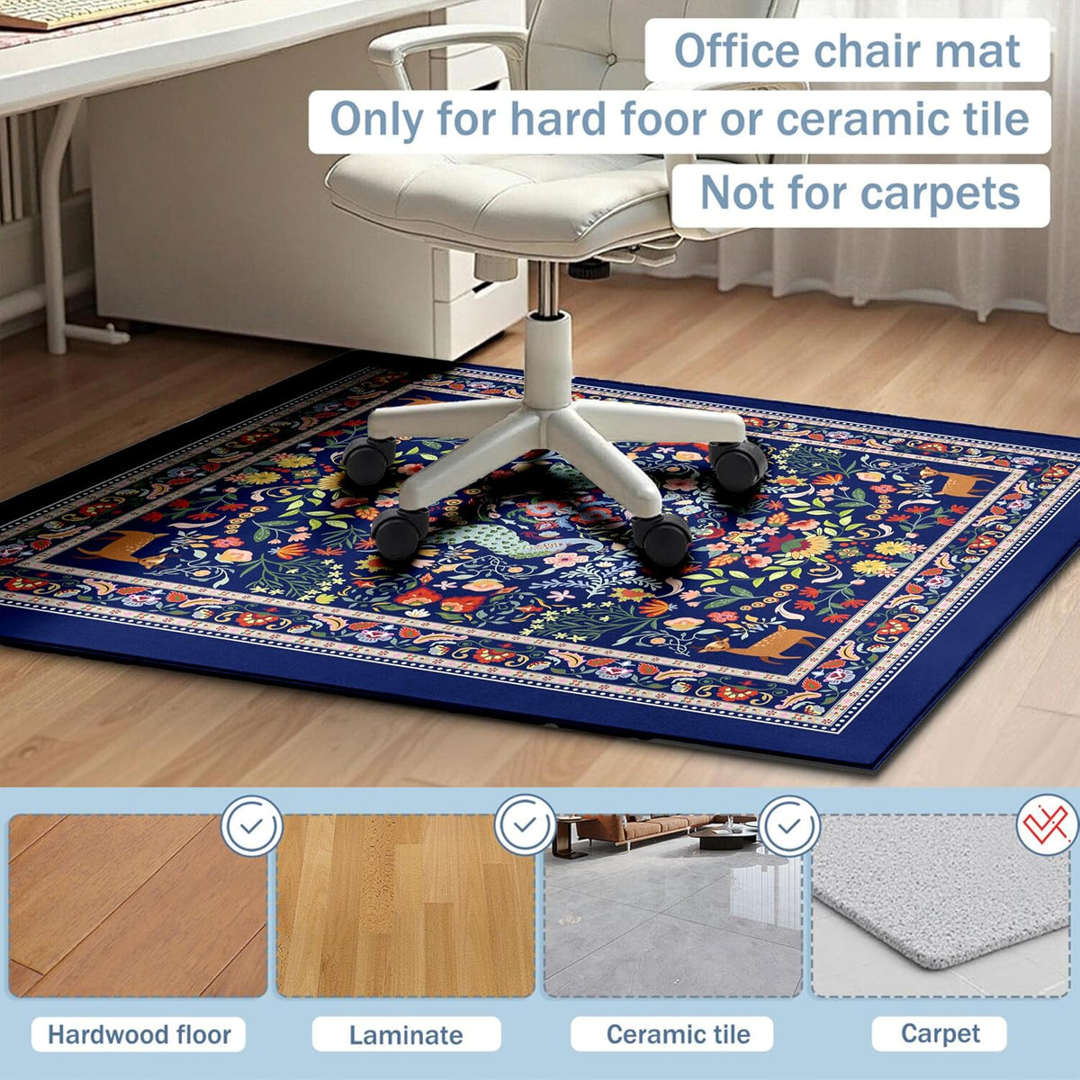 Office Chair Mat for Hardwood Floor 48"x36" Office Home Rug Desk Ca...