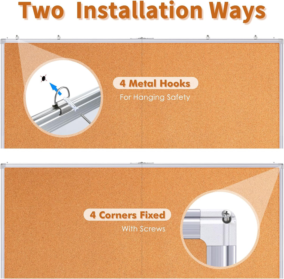 Maxtek Cork Board 48 x 36 in, Large Bulletin Board for Wall Aluminum Framed