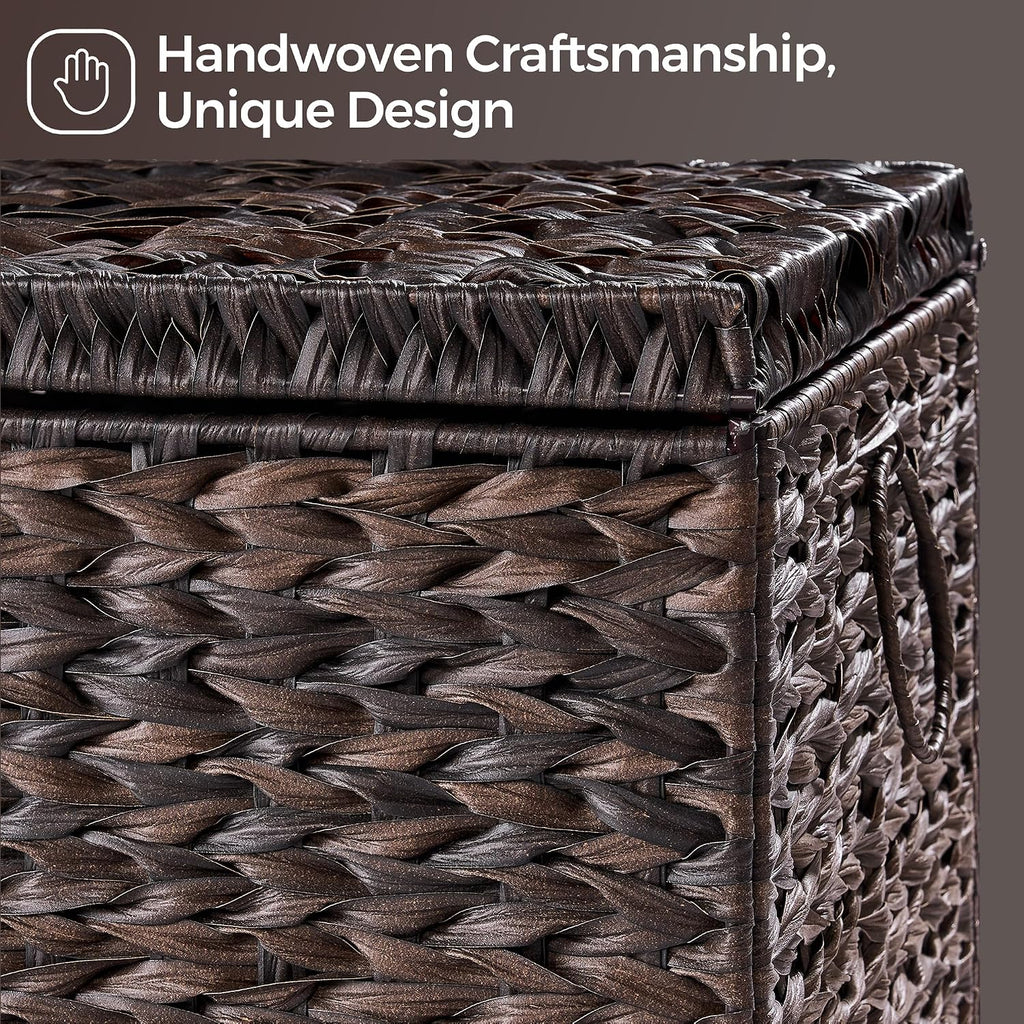 165l handwoven wicker storage basket with lid, large, side view