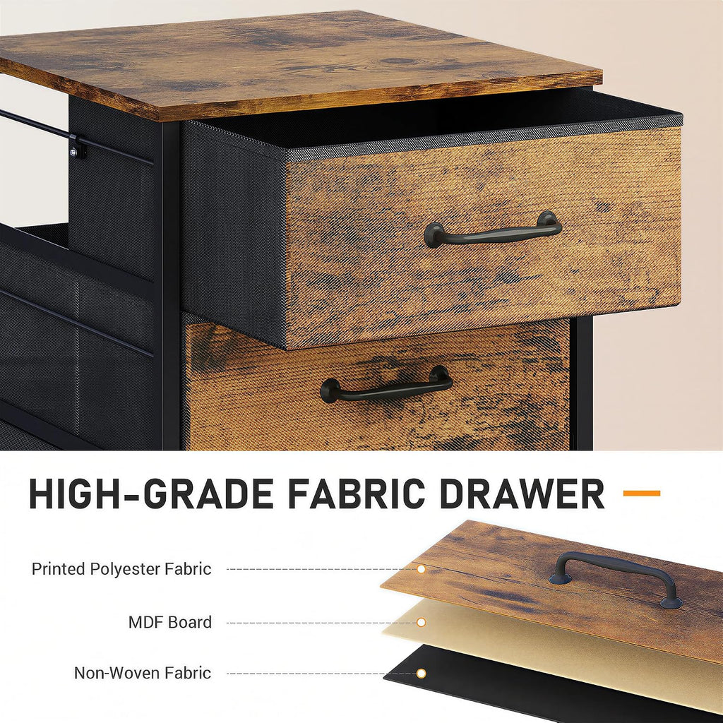 DEVAISE 3-Drawer Mobile File Cabinet, Rolling Printer Stand, Rustic Brown | Fabric vertical filing cabinet with 3 drawers, wood desktop, steel frame, fits A4/Letter, Under Desk Storage for home office