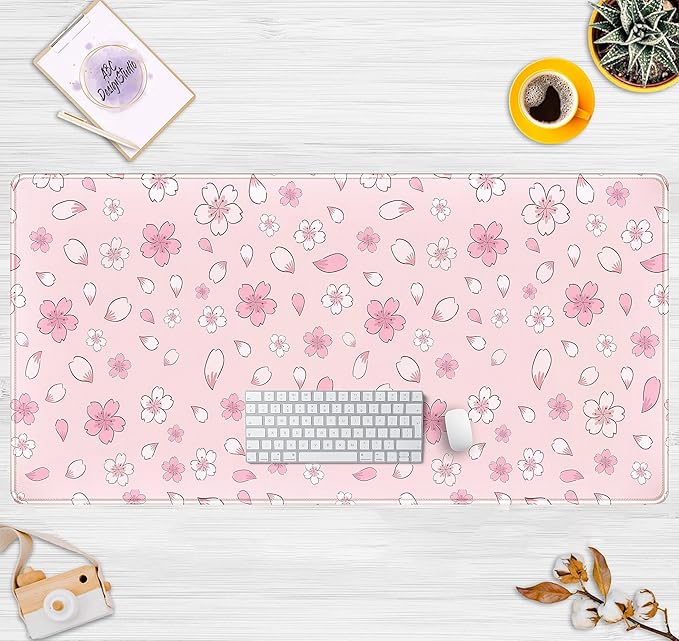 LuckyCow Pink Cherry Blossom Large Mouse Pad XXL 31.5''x15.7'', Pastel Anime - Image 2