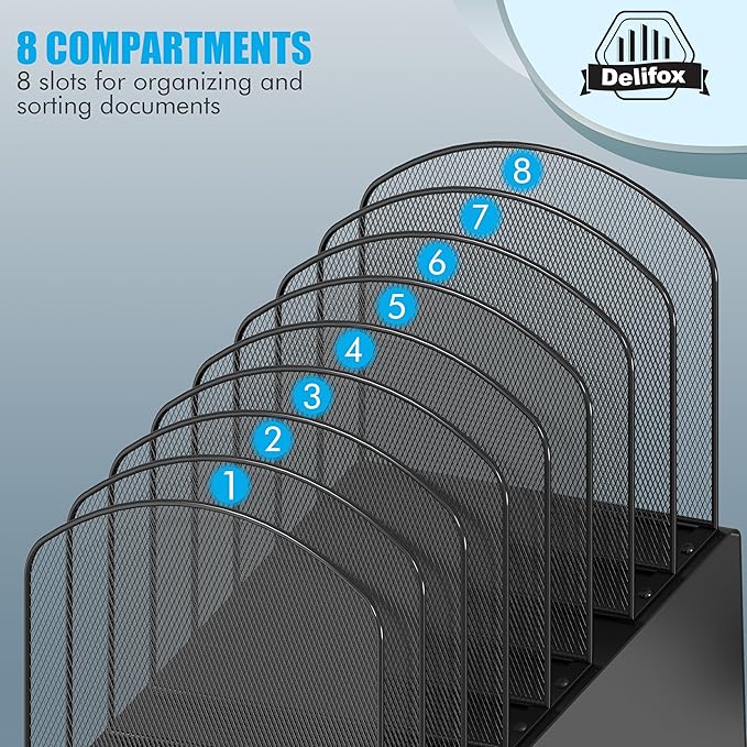 Inclined Desk File Organizer, 8-Section Upright Desk Organizer File Sorter - Image 4