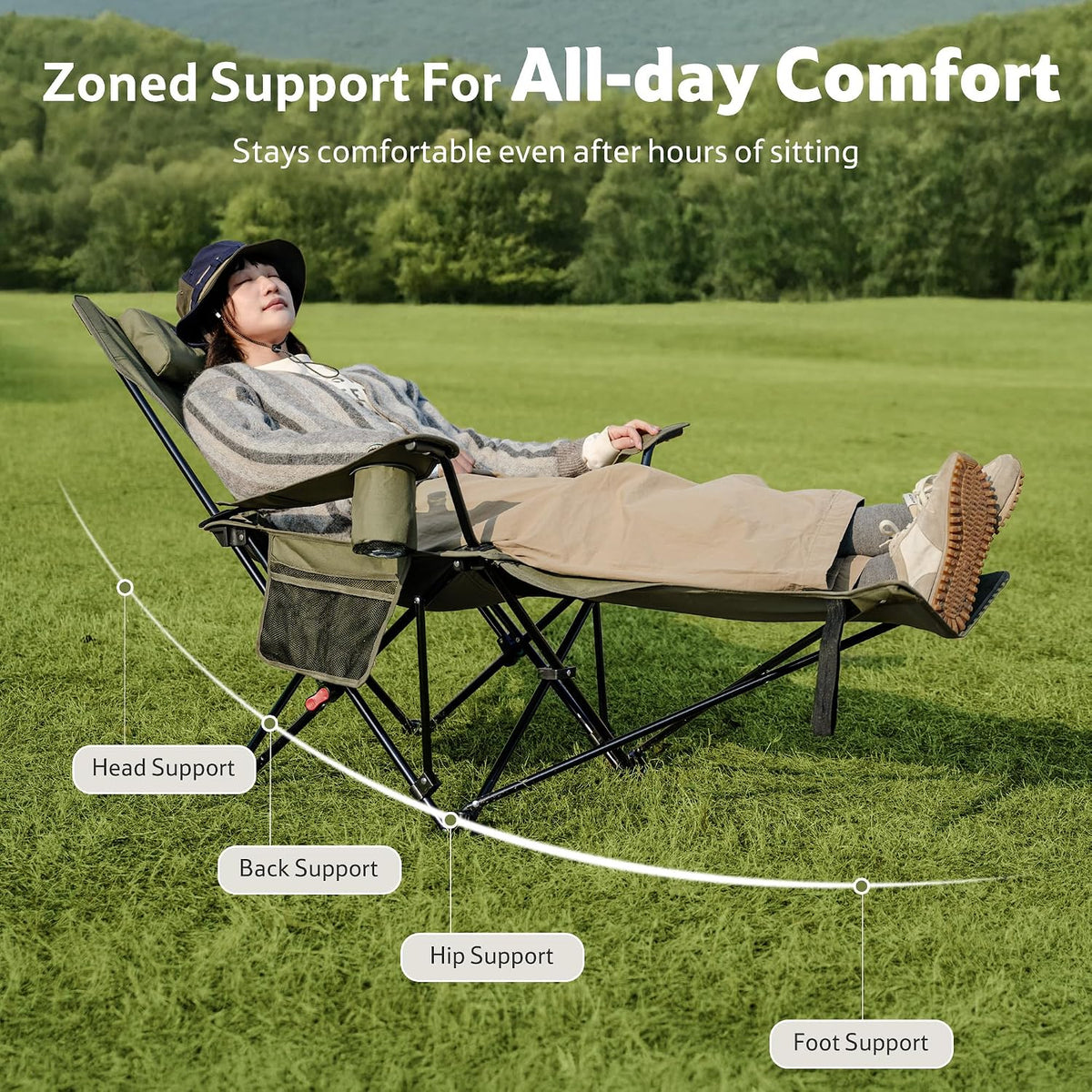 Naturehike 3-Position Adjustable Recliner with Footrest, Heavy Duty Folding C...