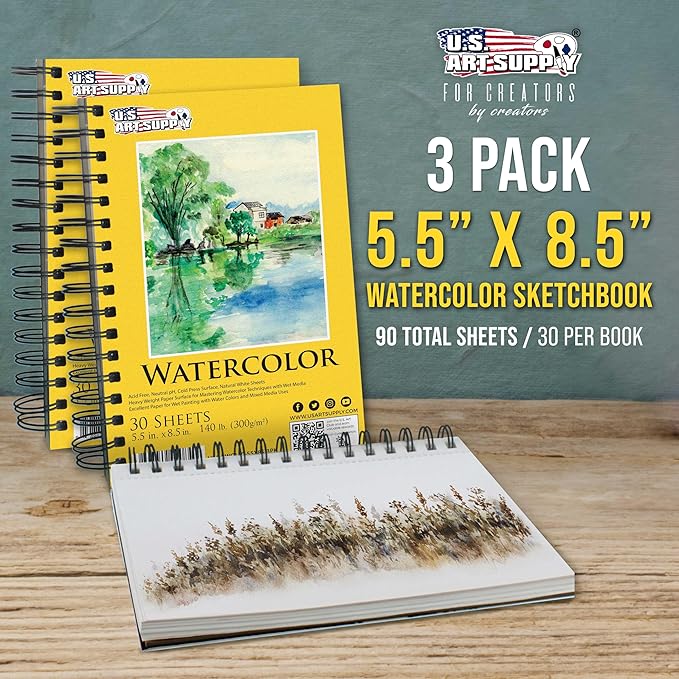 U.S. Art Supply 5.5" x 8.5" Premium Heavyweight Watercolor Paper Pad, 140lb - Image 2