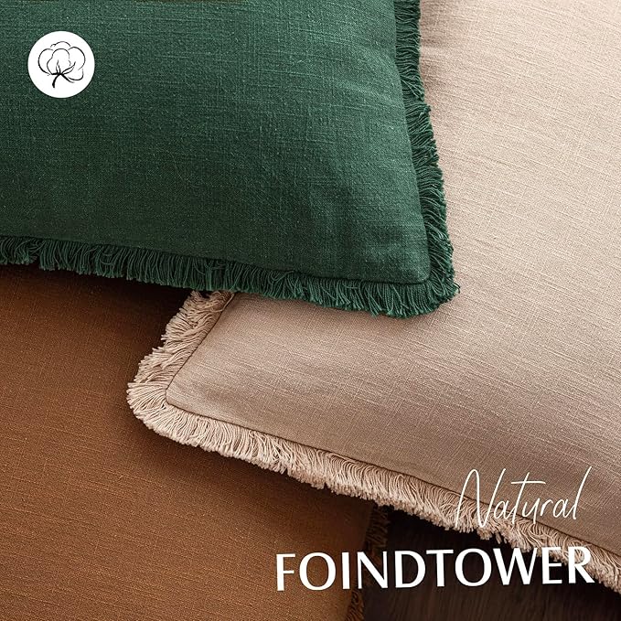 Foindtower Set of 2 Decorative Linen Fringe Lumbar Throw Pillow Covers Boho - Image 4