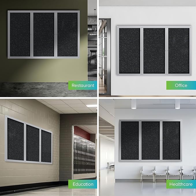 Ghent 48" x 96" 3-Door indoor Enclosed Recycled Rubber Bulletin Board, Shatter - Image 6