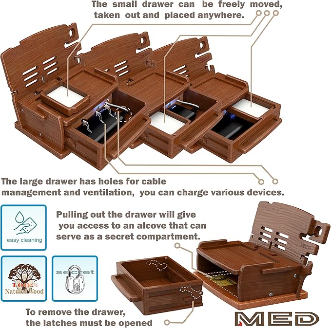 MED Wood Phone Docking Station – Nightstand Desk Organizer - Image 5