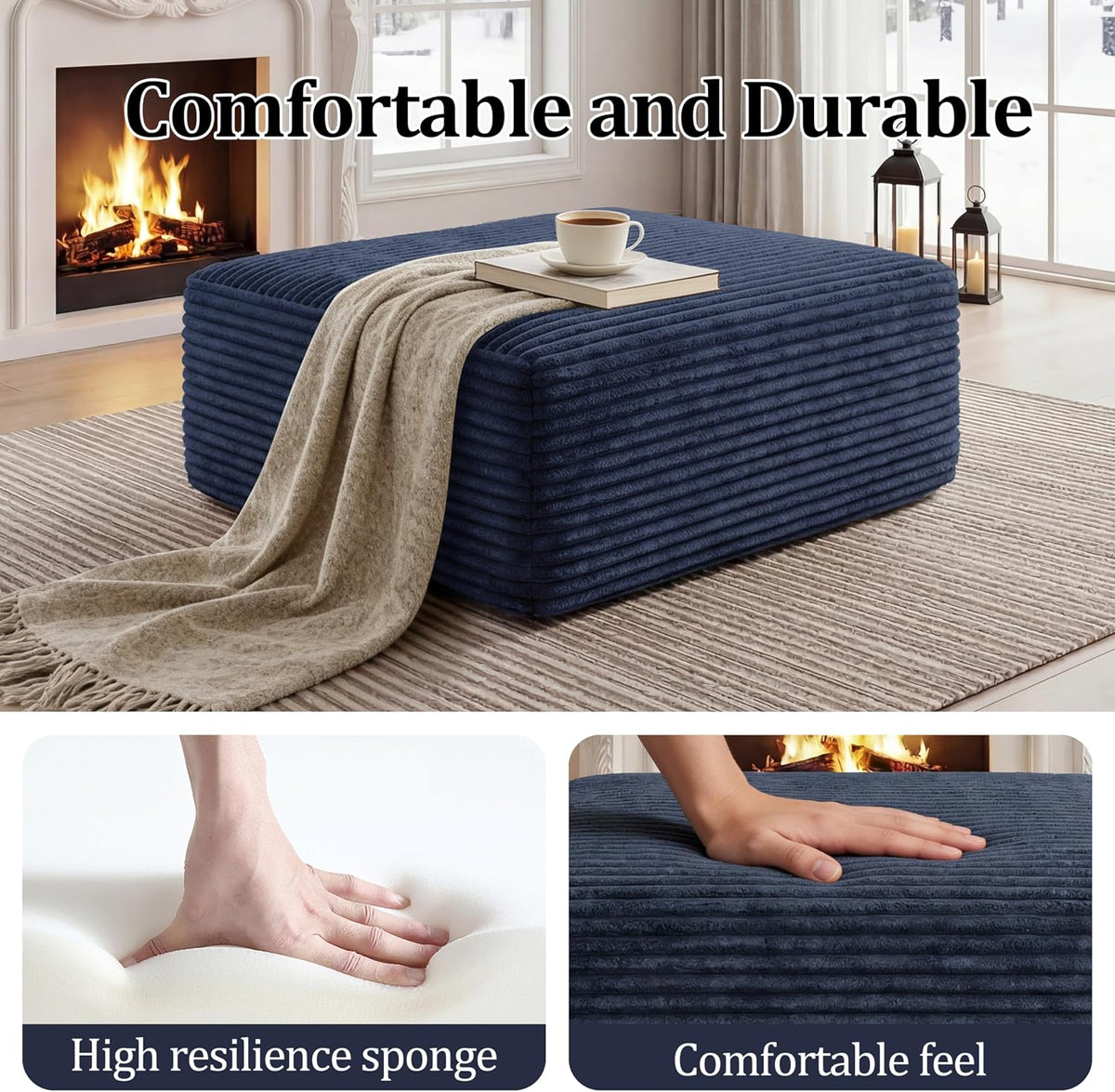 Boneless Ottoman, Modern Corduroy Cloud Foot Rest Foam Support, Oversized Mod...