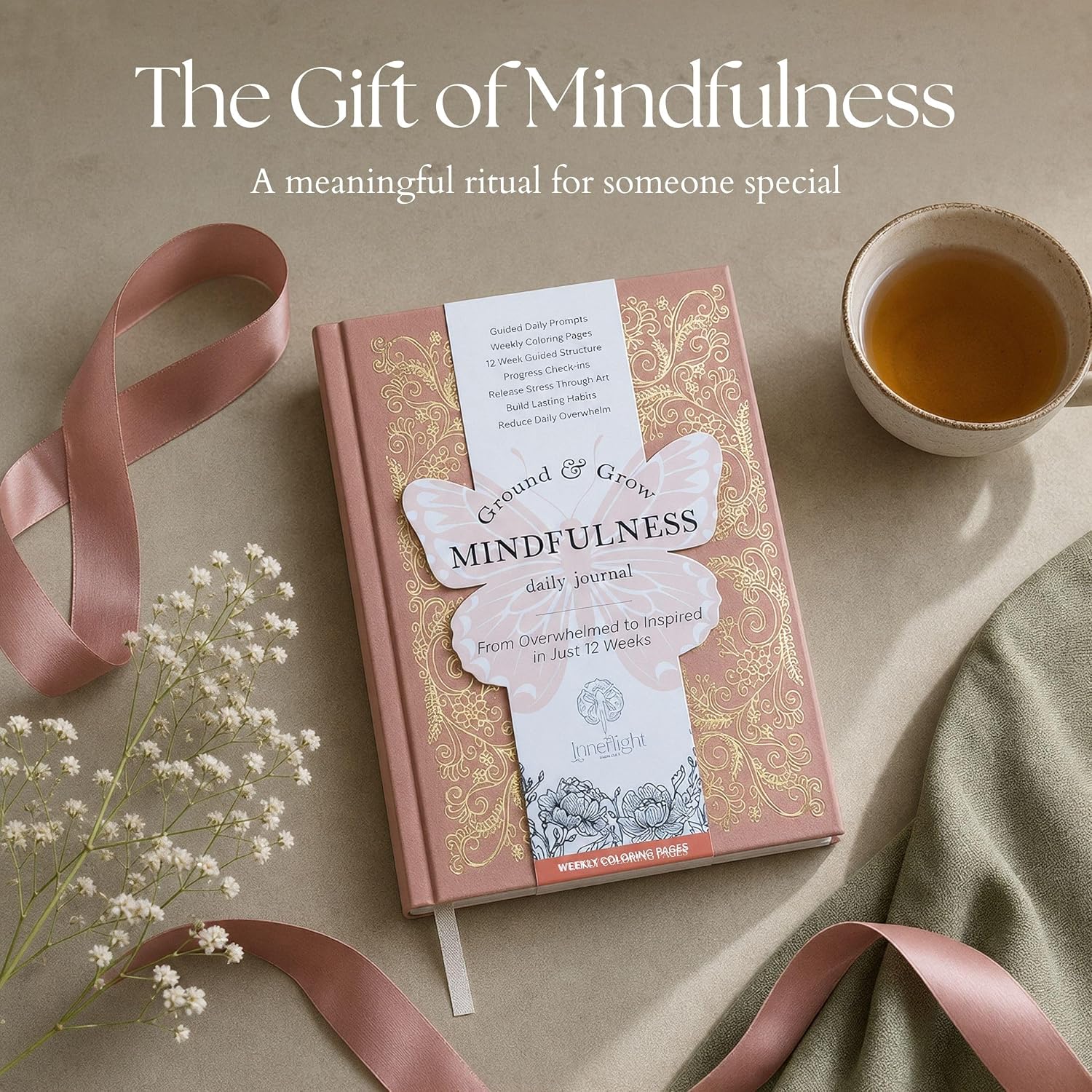 Guided Mindfulness Journal for Women | 12 Weeks of Morning & Evening Prompts, Gratitude Practice & Weekly Coloring Pages | Self-Care Gift for Stress Relief, Balance & Personal Growth