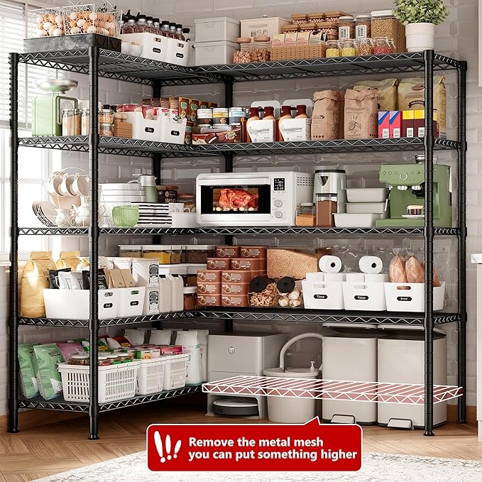REIBII 72.8" W Storage Shelves Load 1600LBS, 5 Tier Metal Shelving Unit Wire - Image 5