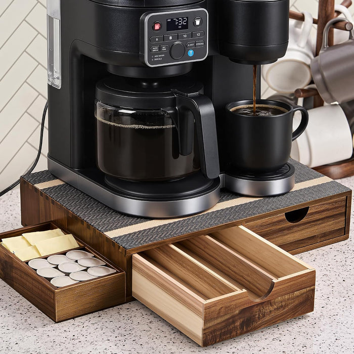 SMARTAKE Acacia Wooden Coffee Pod Organizer Storage Box Station