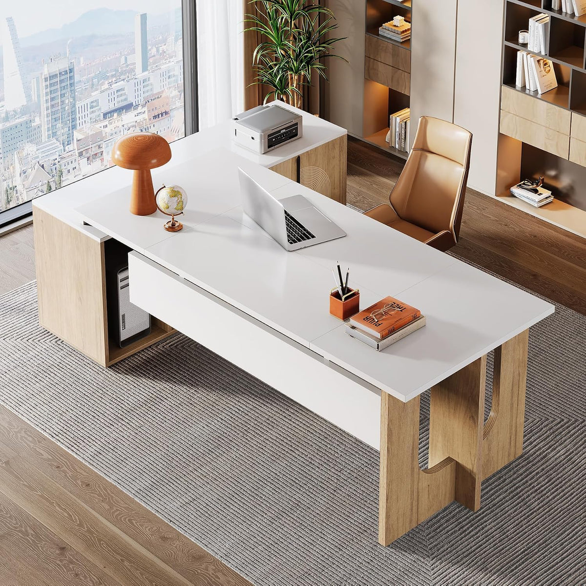 Tribesigns 74.8 Inch Executive Desk, L-Shaped Office Desk with Cabinet