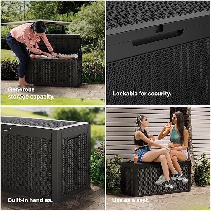 Decksplore Outdoor Storage Box Waterproof, 200 Gallon Lockable Resin Large Deck - Image 6