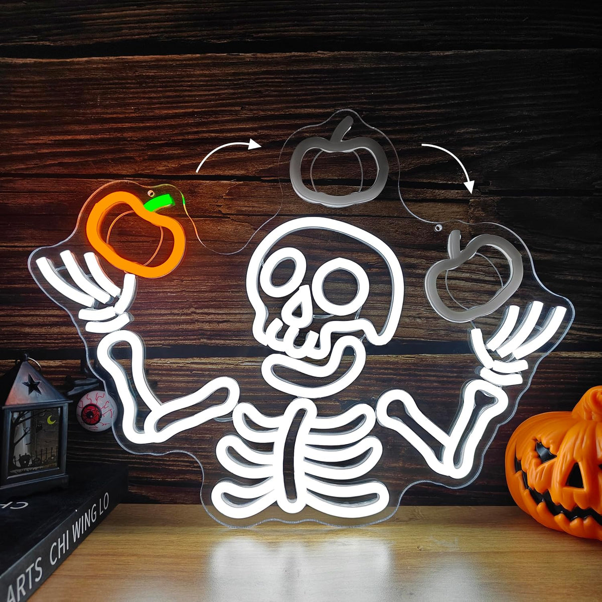 Juggling Skeleton Halloween Neon Sign Dimmable Pumpkin LED Halloween Decor