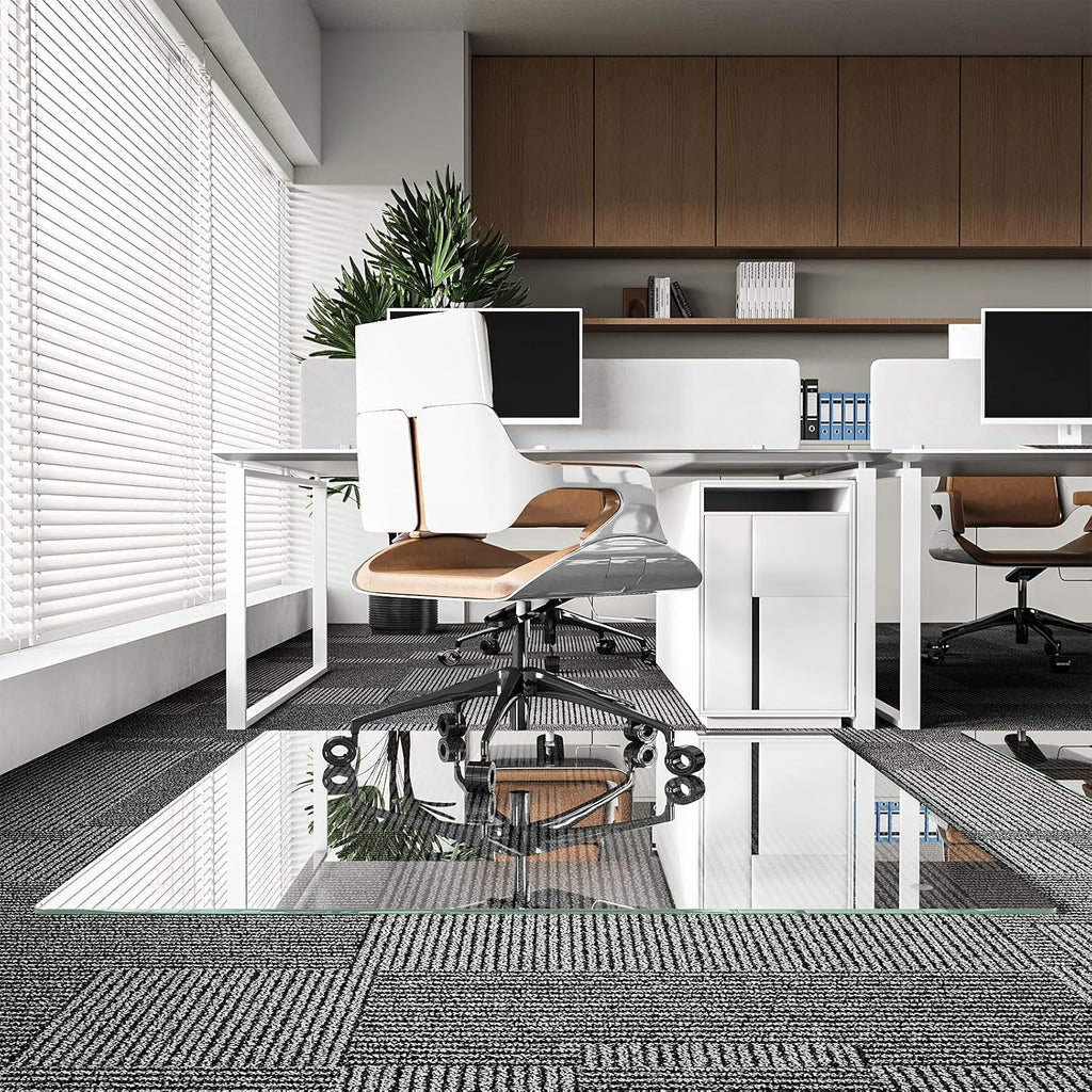 Koonmi Glass Chair Mat for Carpet, 30"x48" Thick Office Chair Mat | Tempered Glass Chair Mats with Round and Polished Edges, Smooth Rolling for Carpet Floor Protection, Scratch-Resistant