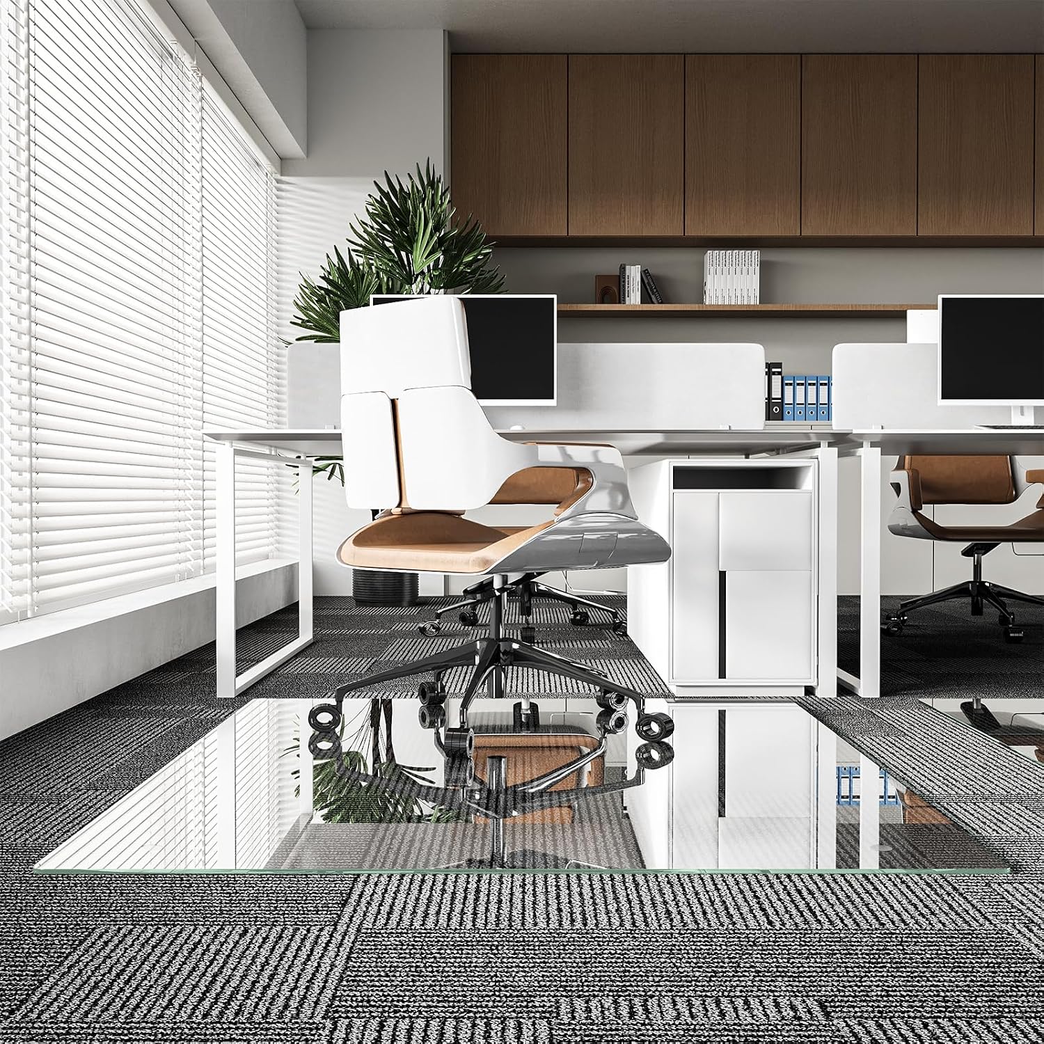 Koonmi Glass Chair Mat for Carpet, 30"x48" Thick Office Chair Mat | Tempered Glass Chair Mats with Round and Polished Edges, Smooth Rolling for Carpet Floor Protection, Scratch-Resistant