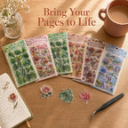 Flower Stickers 576+ PCS Vintage Floral PET with Metal Tweezer | Transparent PET, Waterproof, 36 Sheets Floral Designs, Pre-Cut, Scrapbook Decorations For Scrapbooks & Collage Journals