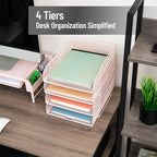 Mind Reader Stackable Paper Tray, Desktop Organizer, File Storage, Metal Mesh - Image 2