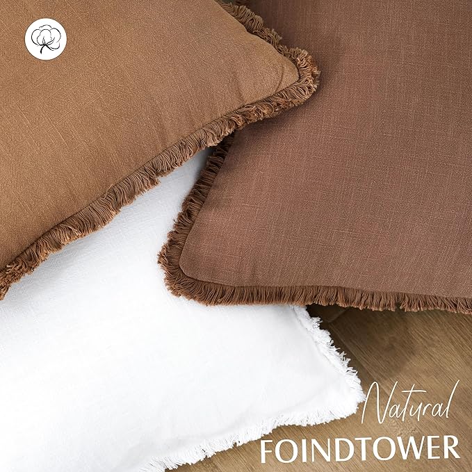 Foindtower Set of 2 Decorative Linen Fringe Throw Pillow Covers Cozy Boho - Image 4