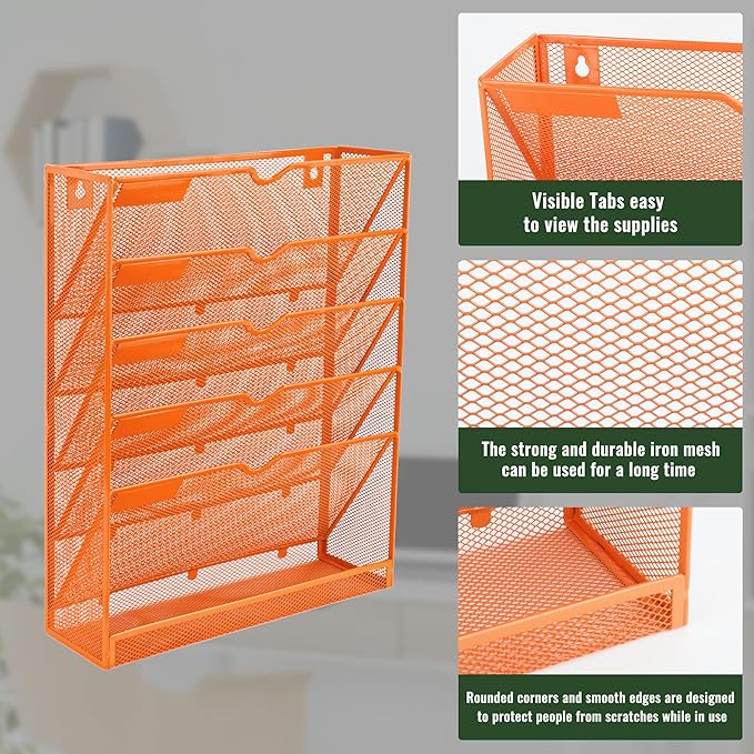 EASEPRES 6 Tier Mesh Hanging Wall File Organizer, Desk Vertical Mail Paper - Image 4