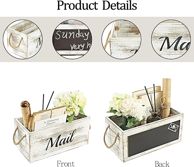 HoreZer Wood Mail Holder Box, Decorative Mail Organizer Box Countertop - Image 3
