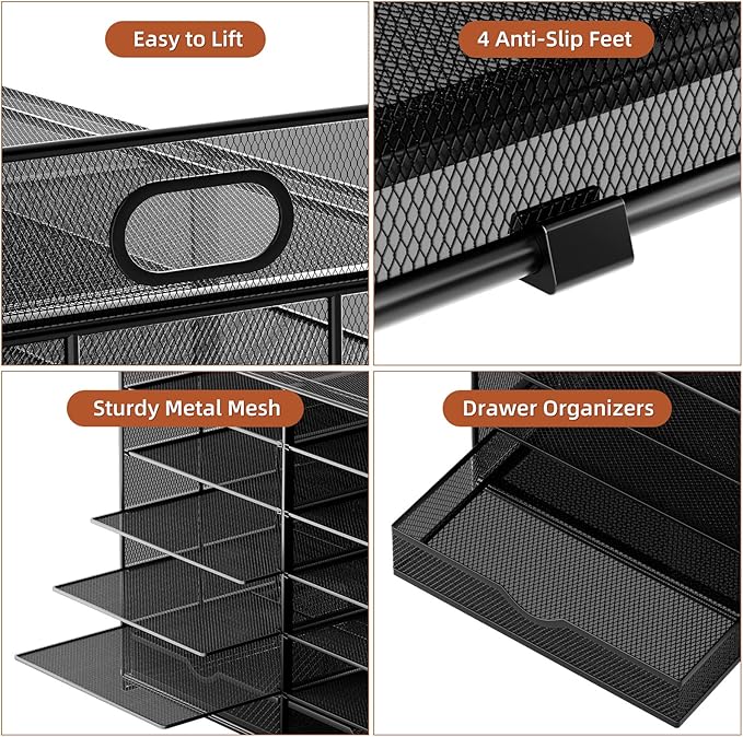 Marbrasse 7 Tier Desktop Literature Organizer, Mesh Paper Organizer, Desk - Image 5