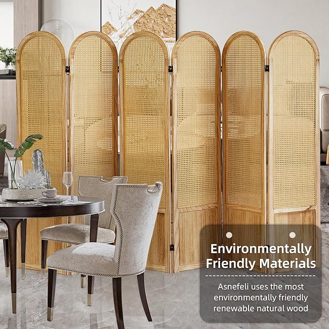 Asnefeli 6 Panels Room Divider, Folding Privacy Screen, Foldable Wood Rattan - Image 6