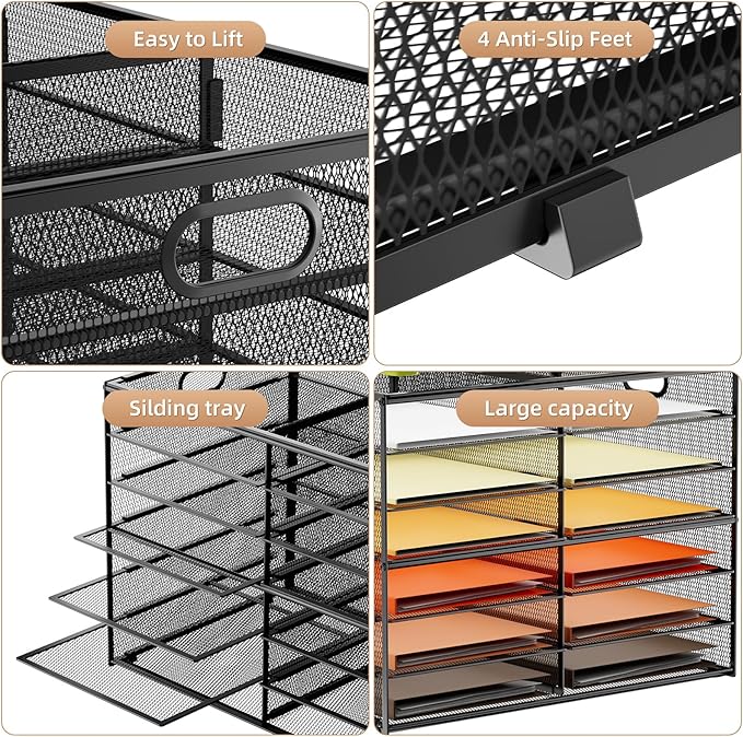 Marbrasse 7 Tier Desktop Literature Organizer, Mesh Paper Organizer Desk - Image 4